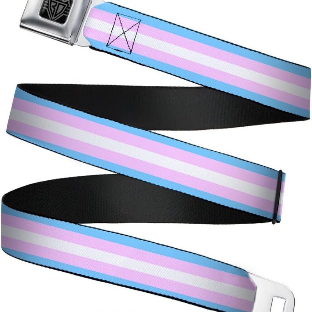 Belt, Seatbelt Buckle Belt, Flag Transgender Baby Blue Baby Pink White, Adjustab